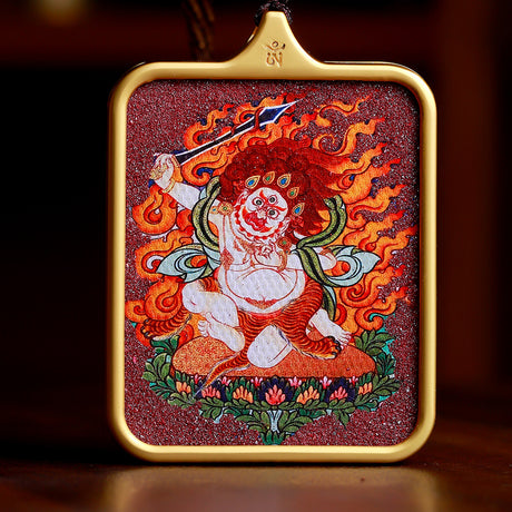 Handgefertigter tibetischer Thangka-Anhänger mit Zinnober – dein persönlicher Schutzbuddha.